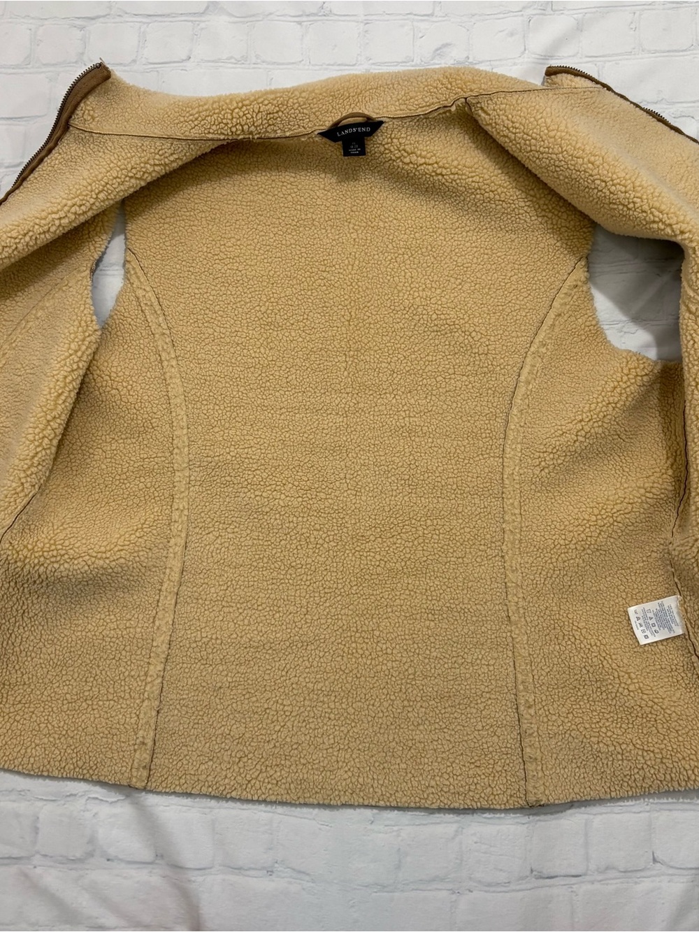 Lands End Women’s XL 18-20 Brown Faux Suede Sherpa Lined Zip Vest Winter Warm - Picture 11 of 11